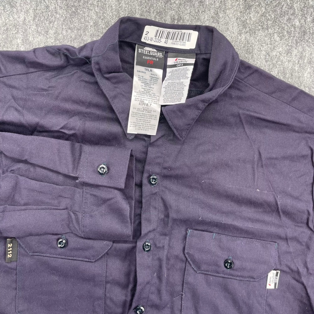 Steelguard Essentials FR Shirt Mens 1XLR Blue Westex UltraSoft CAT  GS0852